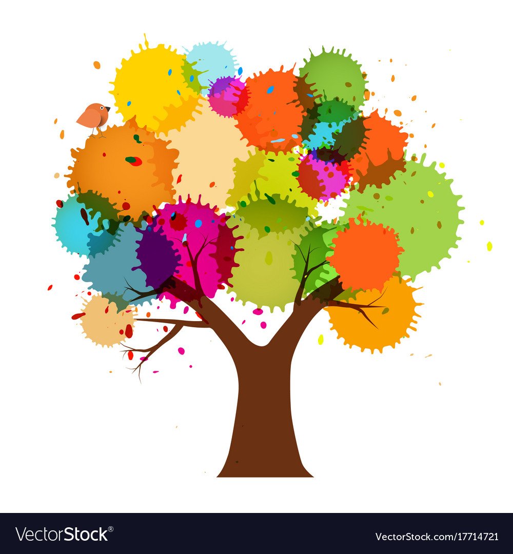 Abstract colorful tree with splashes