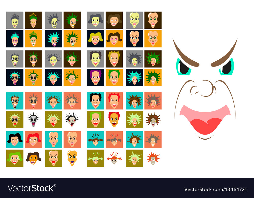 Assembly of flat icons on theme evil faces