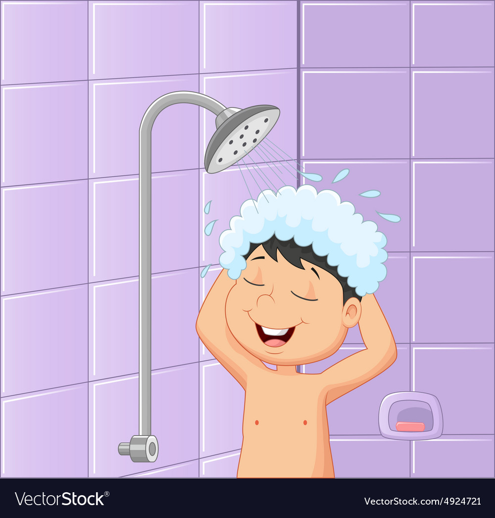 Boy in a bath room taking a shower Royalty Free Vector Image