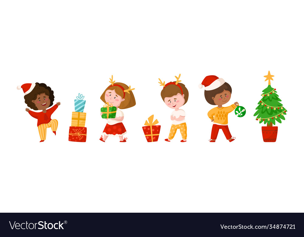 Christmas kids cartoon set Royalty Free Vector Image