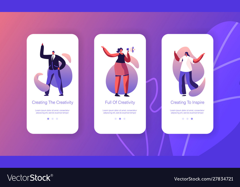 Creative idea searching mobile app page onboard vector image Creative idea searching mobile app page onboard