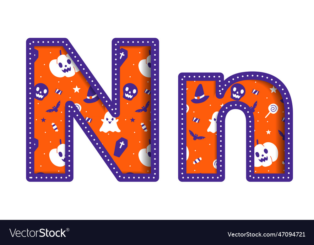 Cute happy halloween n alphabet capital small Vector Image