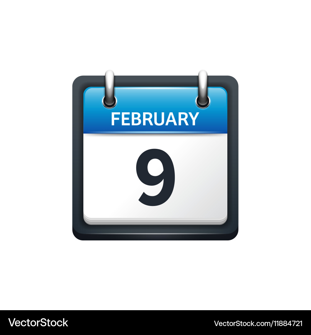 February 9 calendar icon flat Royalty Free Vector Image