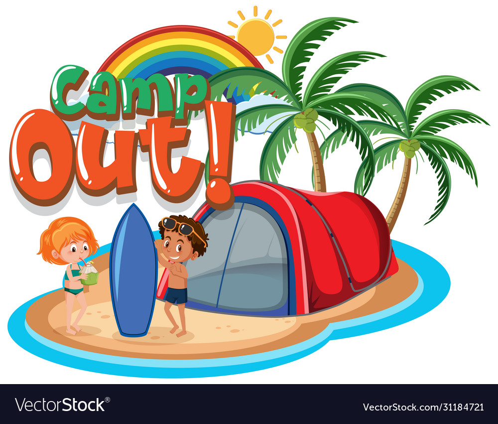 Font design for camp out with tent in park