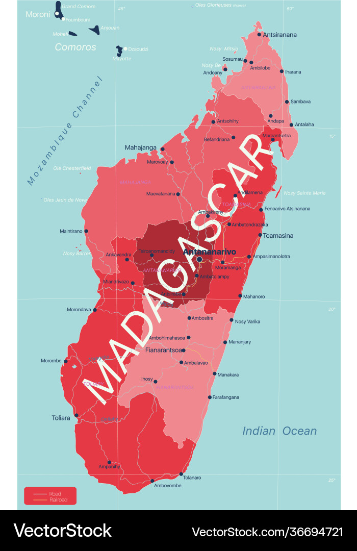 Madagaskar Land Detaillierte Karte Lizenzfreies Vektorbild