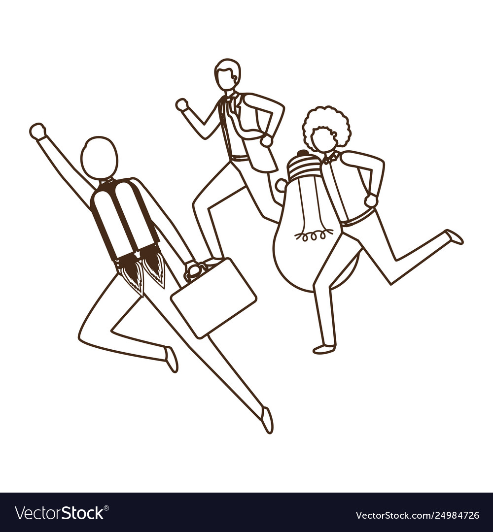 Businessmen with rocket and light bulb character