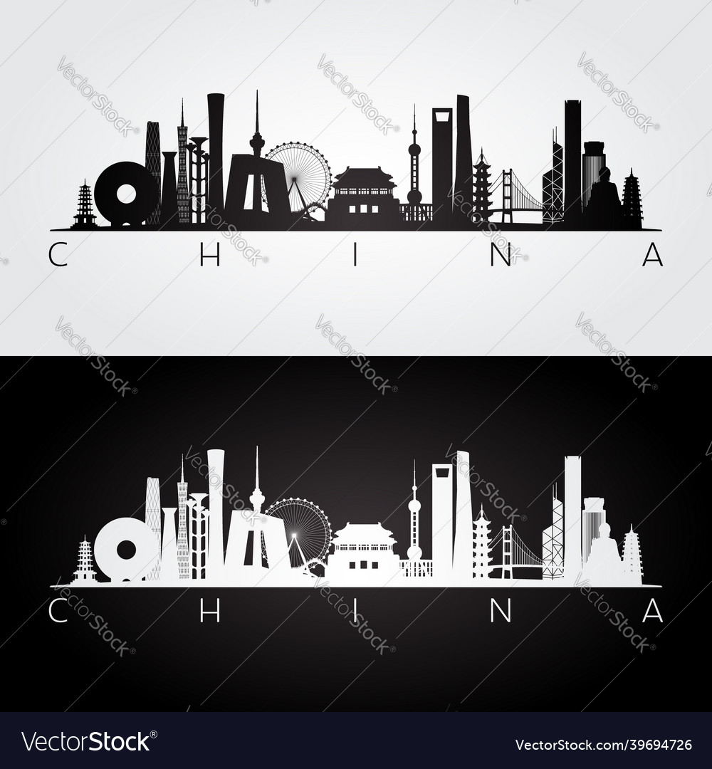 China skyline and landmarks silhouette Royalty Free Vector