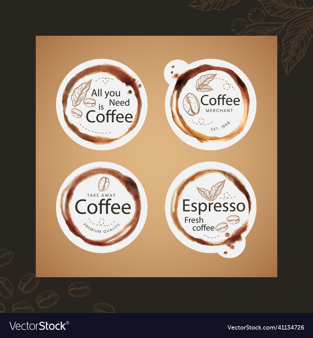 Hand drawn engraving coffee shop labels