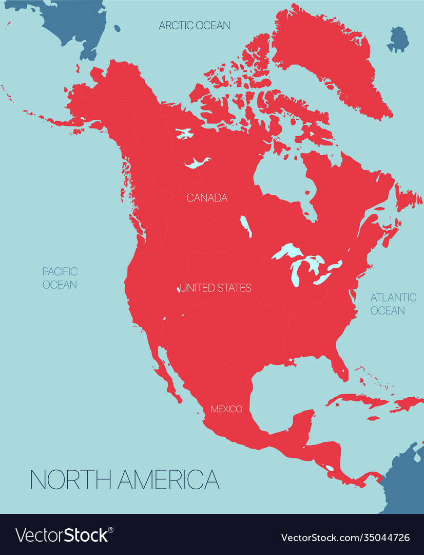 North america continent map Royalty Free Vector Image