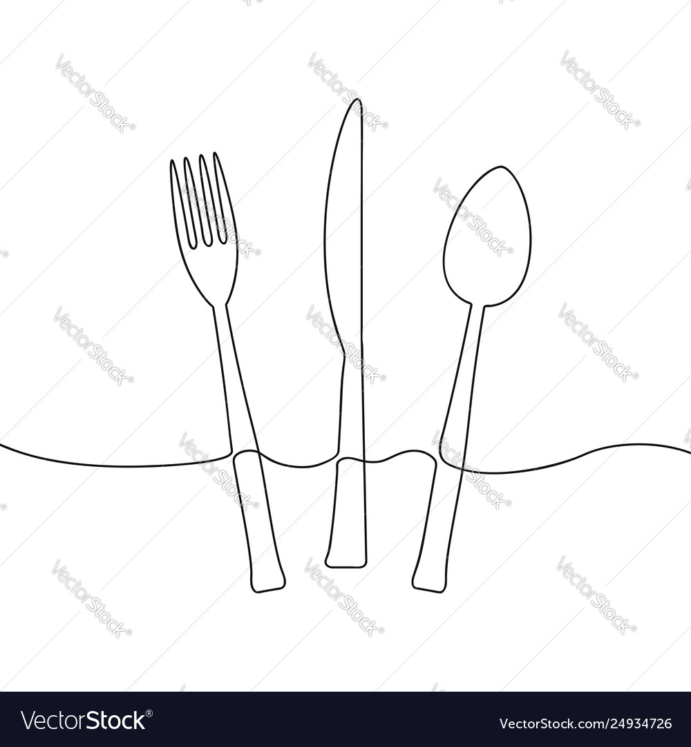 One continuous line cutlery vector image One continuous line cutlery