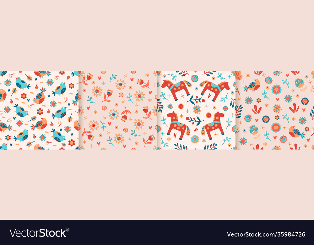 Seamless spring floral pattern set pastel colors