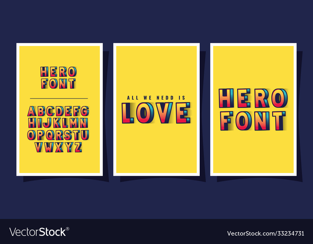 3d super hero love lettering and alphabet