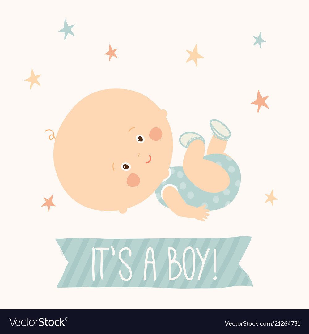 Baby Shower Card For Baby Boy Cute Baby Lying Vector Image