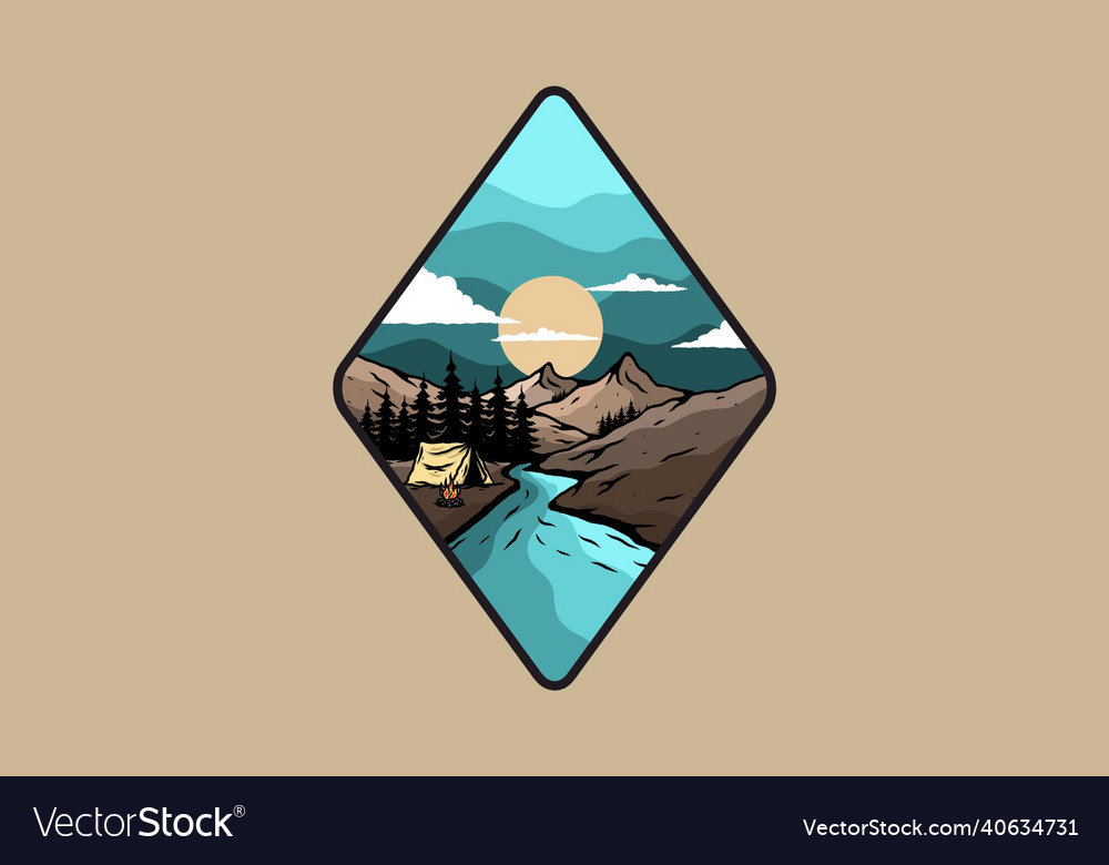 Camping by the river flat Royalty Free Vector Image