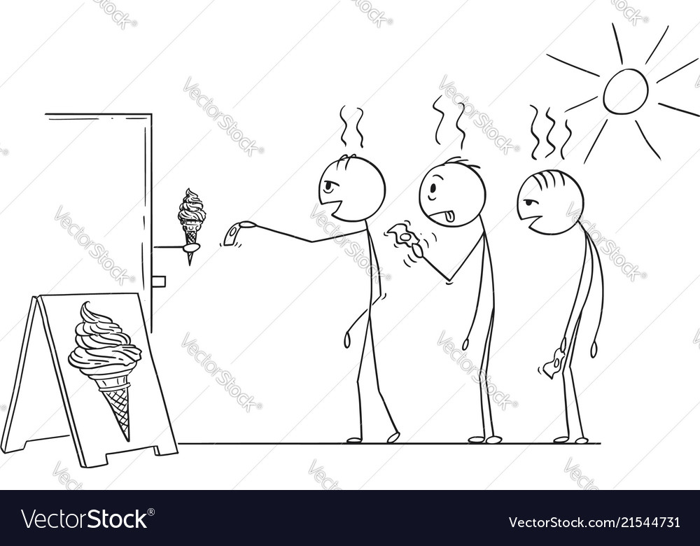 Cartoon of three exhausted men waiting in hot