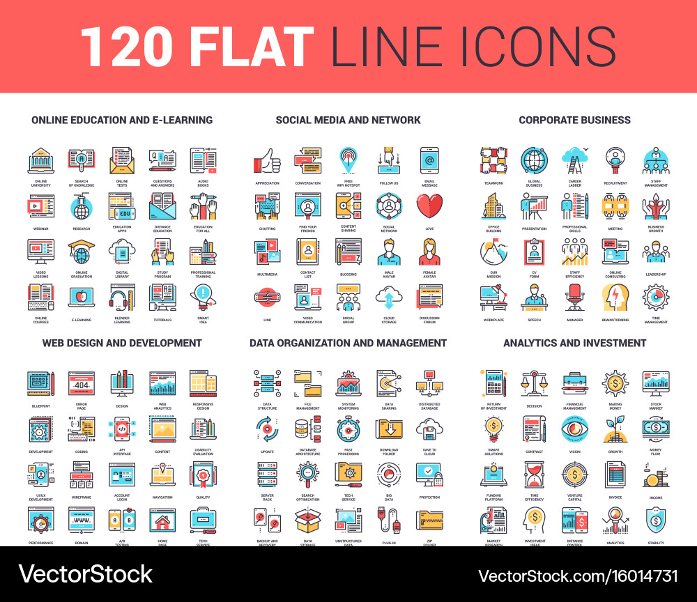 Flat line web icons Royalty Free Vector Image - VectorStock