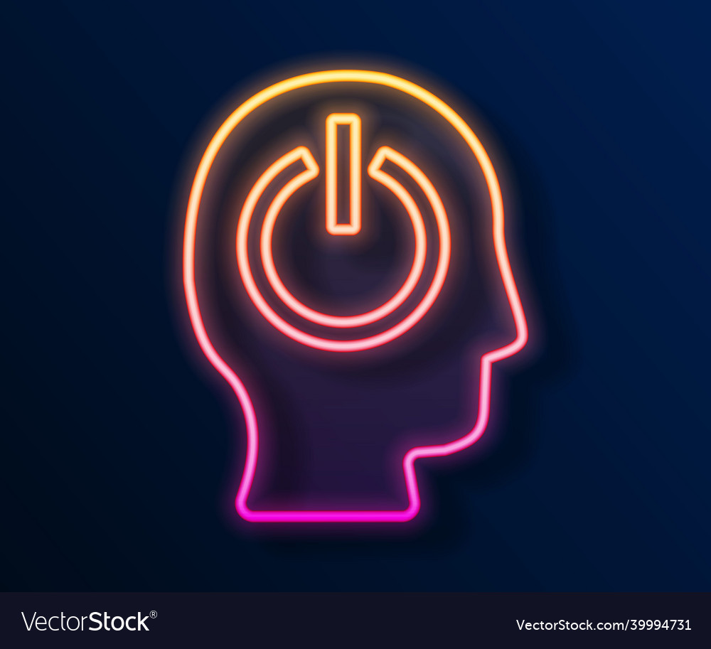 Glowing neon line power button icon isolated