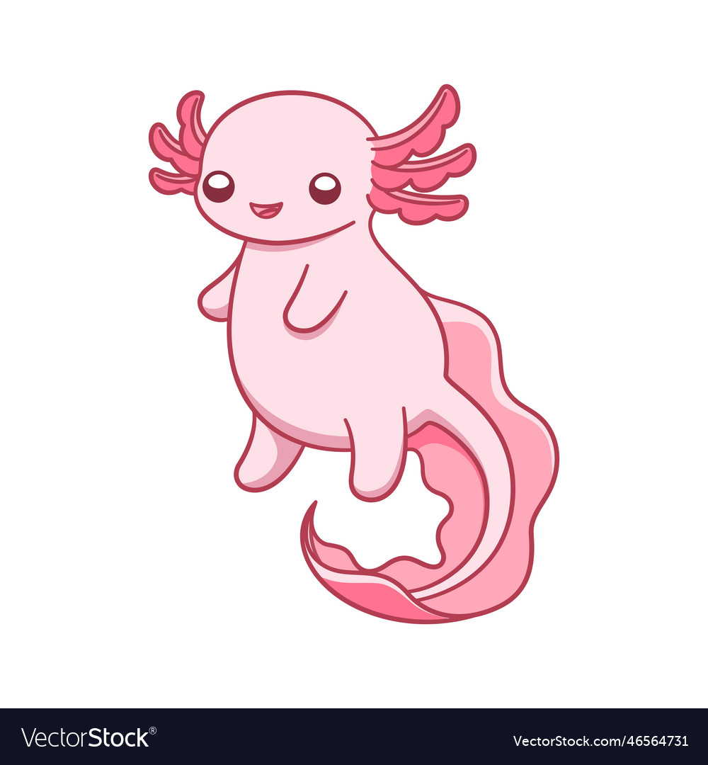 Happy Axolotl Swimming Cartoon Vector Illustration Cute Underwater ...