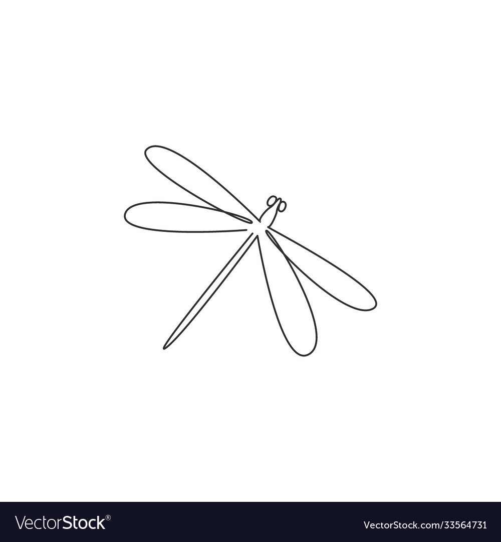 One single line drawing cute dragonfly Royalty Free Vector