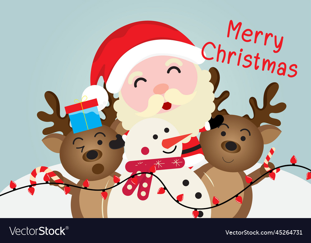 Santa claus and deer cartoon christmas character Vector Image