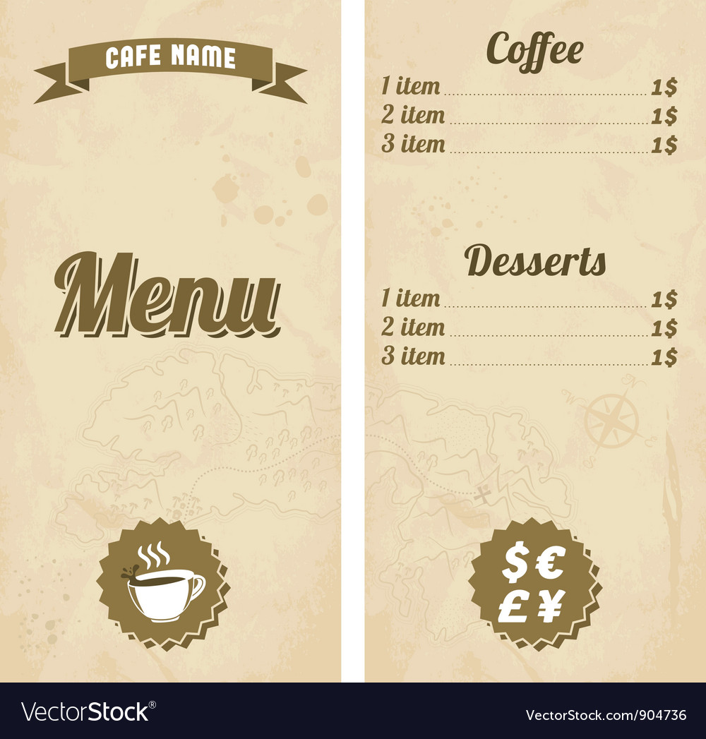 Cafe Menu Design With Treasure Map Royalty Free Vector Image