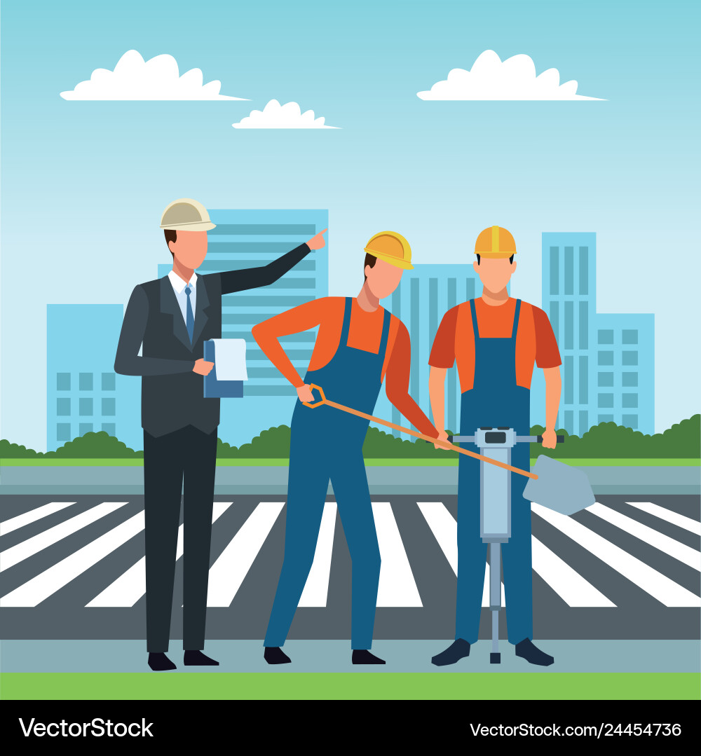 Construction workers workers tools Royalty Free Vector Image