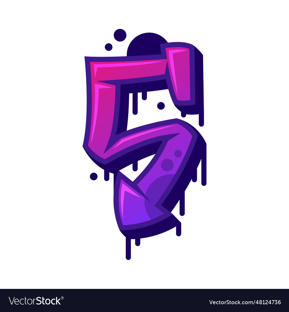 Graffiti five number and purple bold numeral vector image Graffiti five number and purple bold numeral