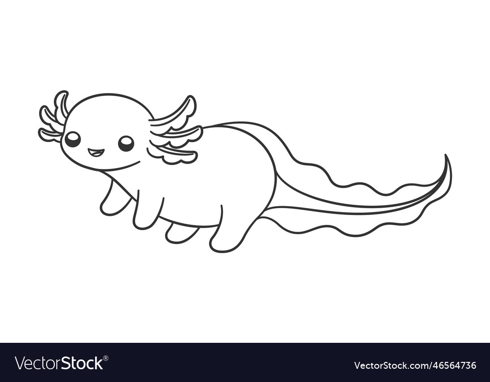 Happy axolotl outline line art cartoon cute vector image Happy axolotl outline line art cartoon cute