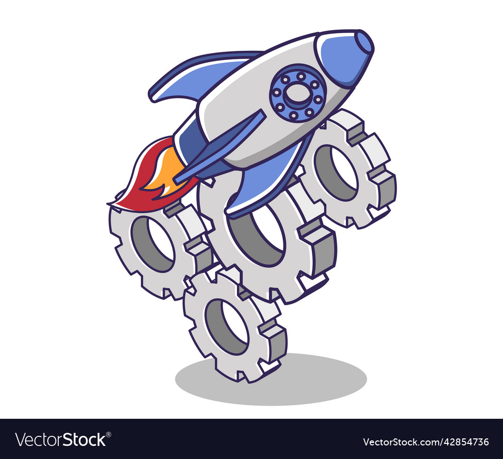 Rocket glides between multiple gears Royalty Free Vector