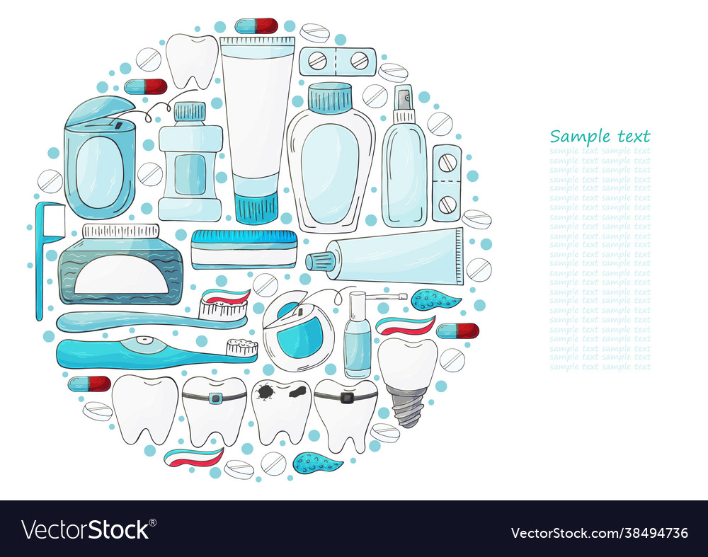 Round set design elements text teeth cleaning