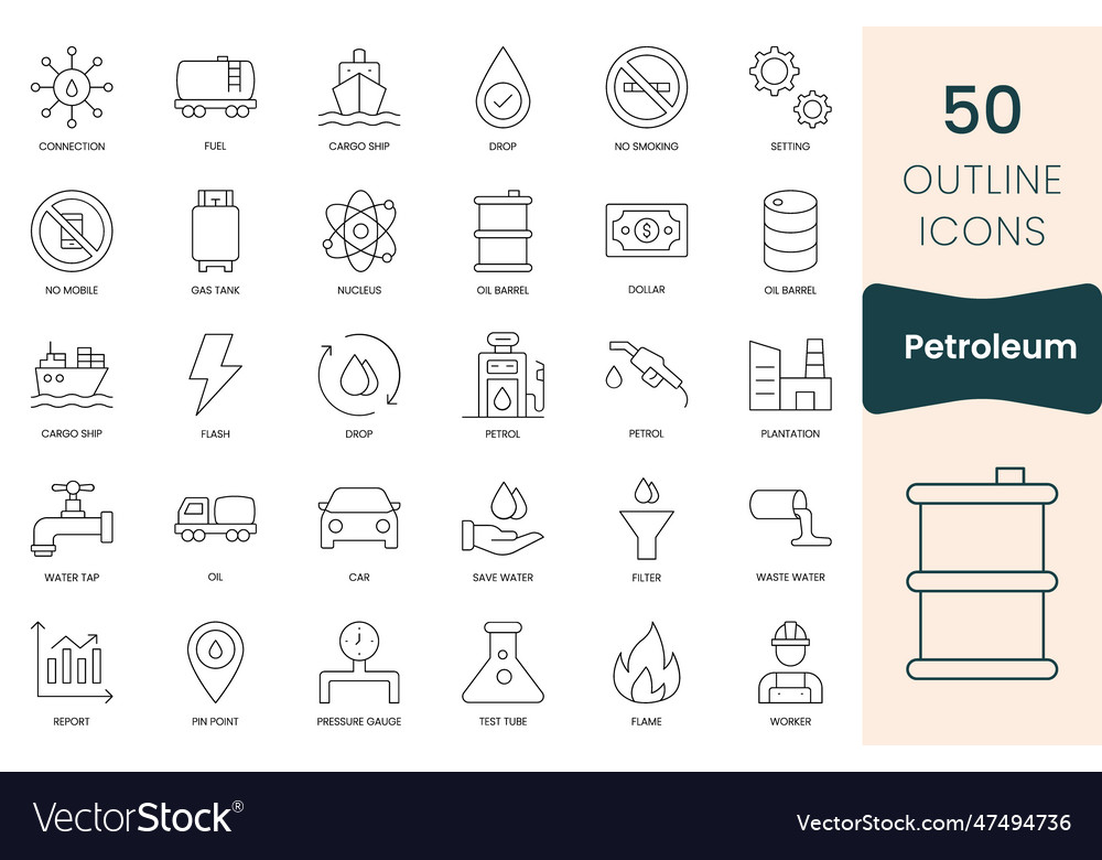 Set of petroleum icons thin outline pack