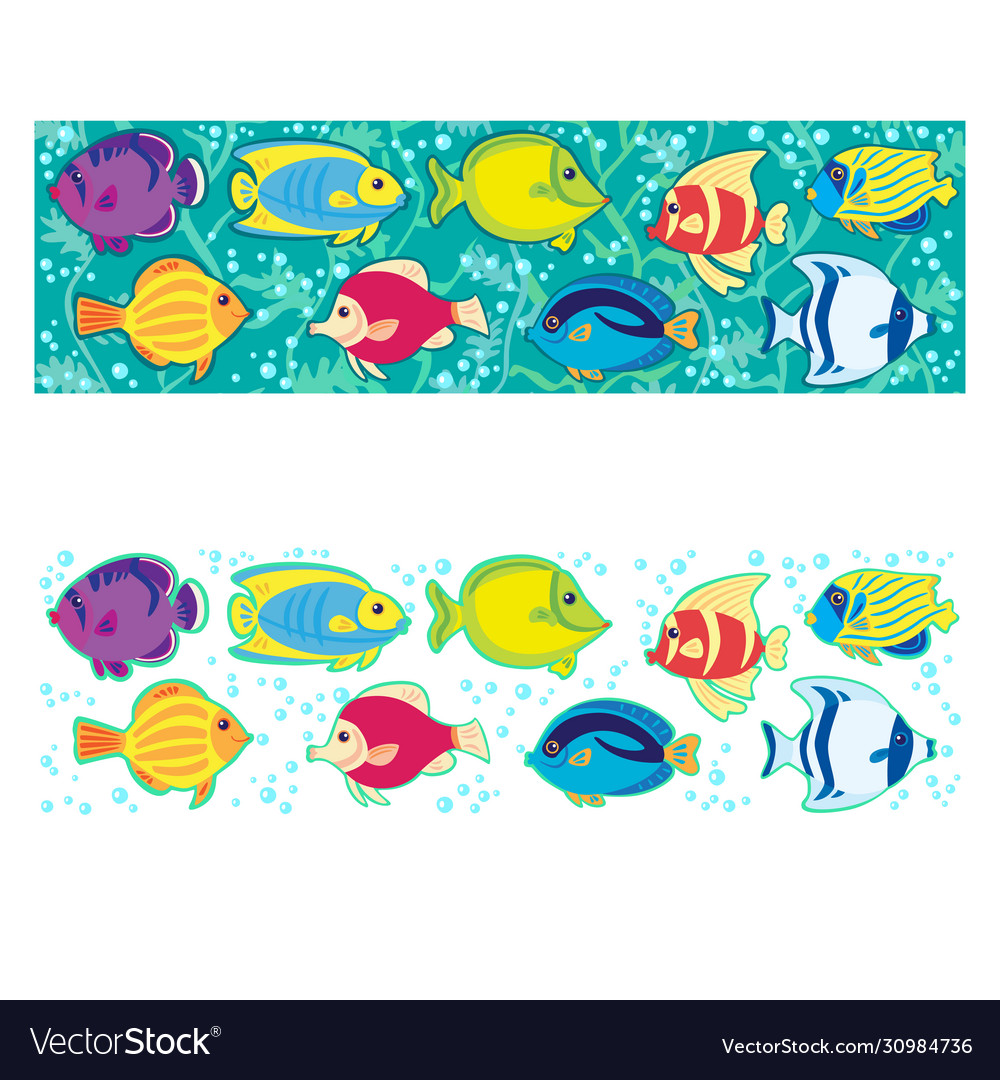 Tropical fish two horizontal banners Royalty Free Vector