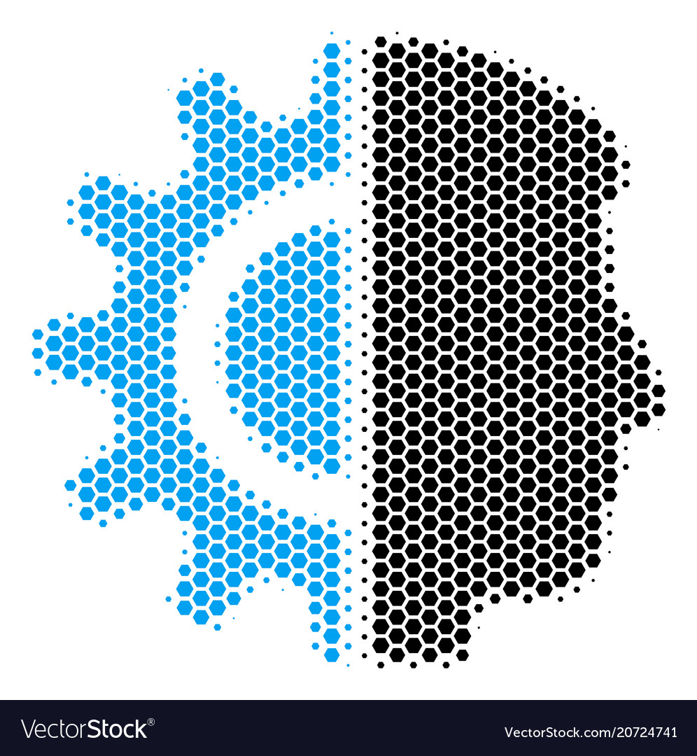 Hexagon halftone android robotics icon vector image Hexagon halftone android robotics icon