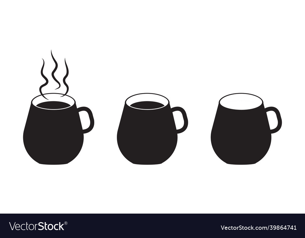 Set of black mug icon hot drink coffee or tea