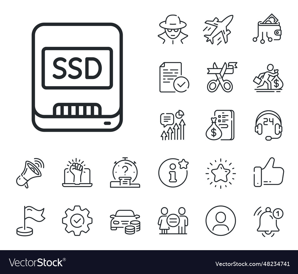 Ssd line icon computer memory component sign vector image Ssd line icon computer memory component sign