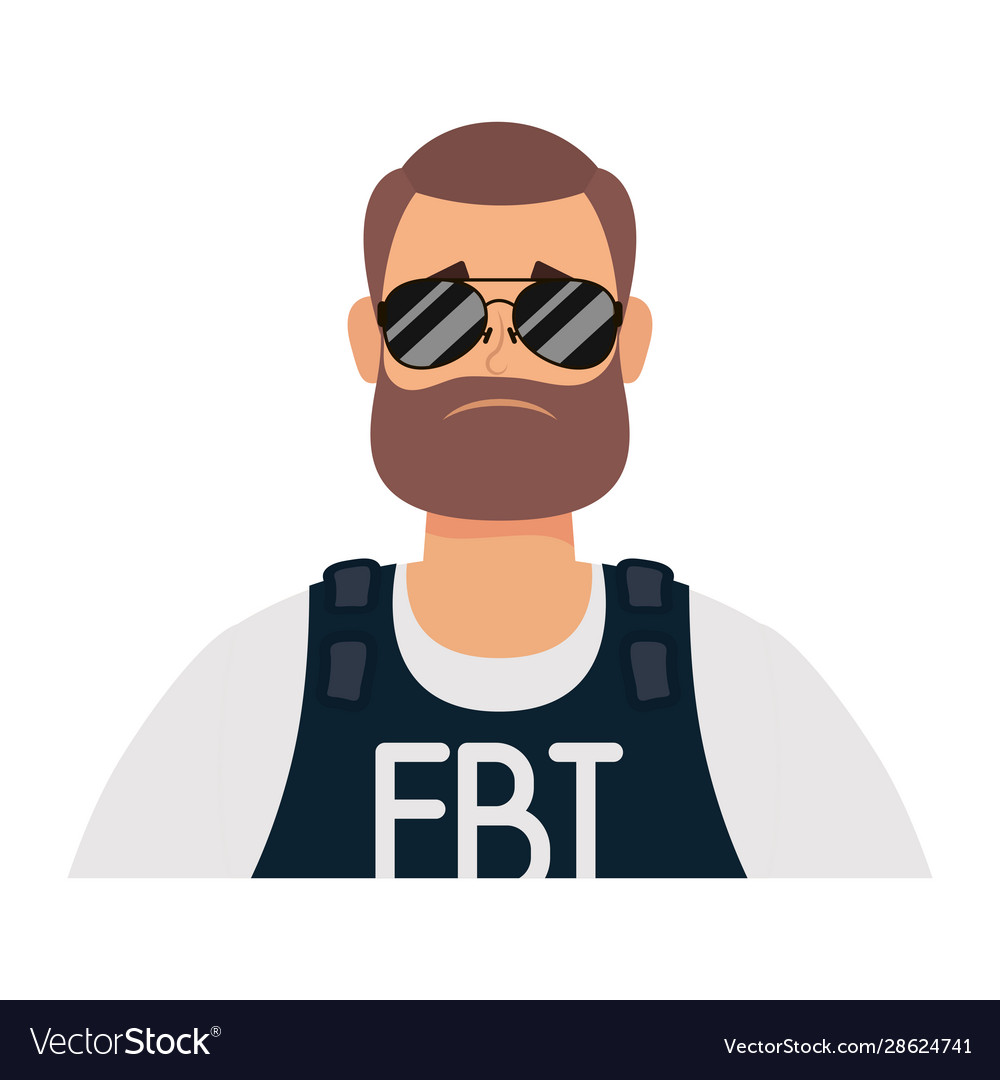 Young man with beard fbi agent Royalty Free Vector Image