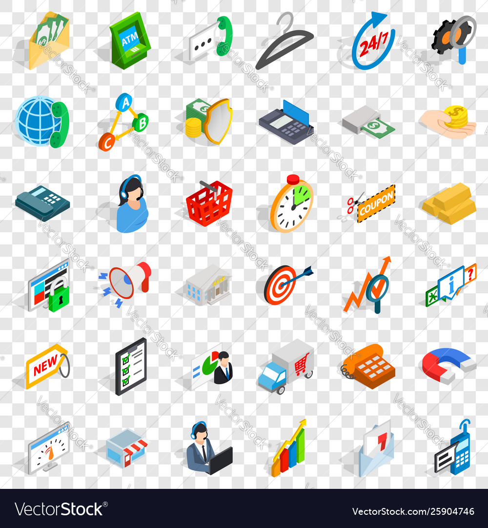 Fund icons set isometric style Royalty Free Vector Image