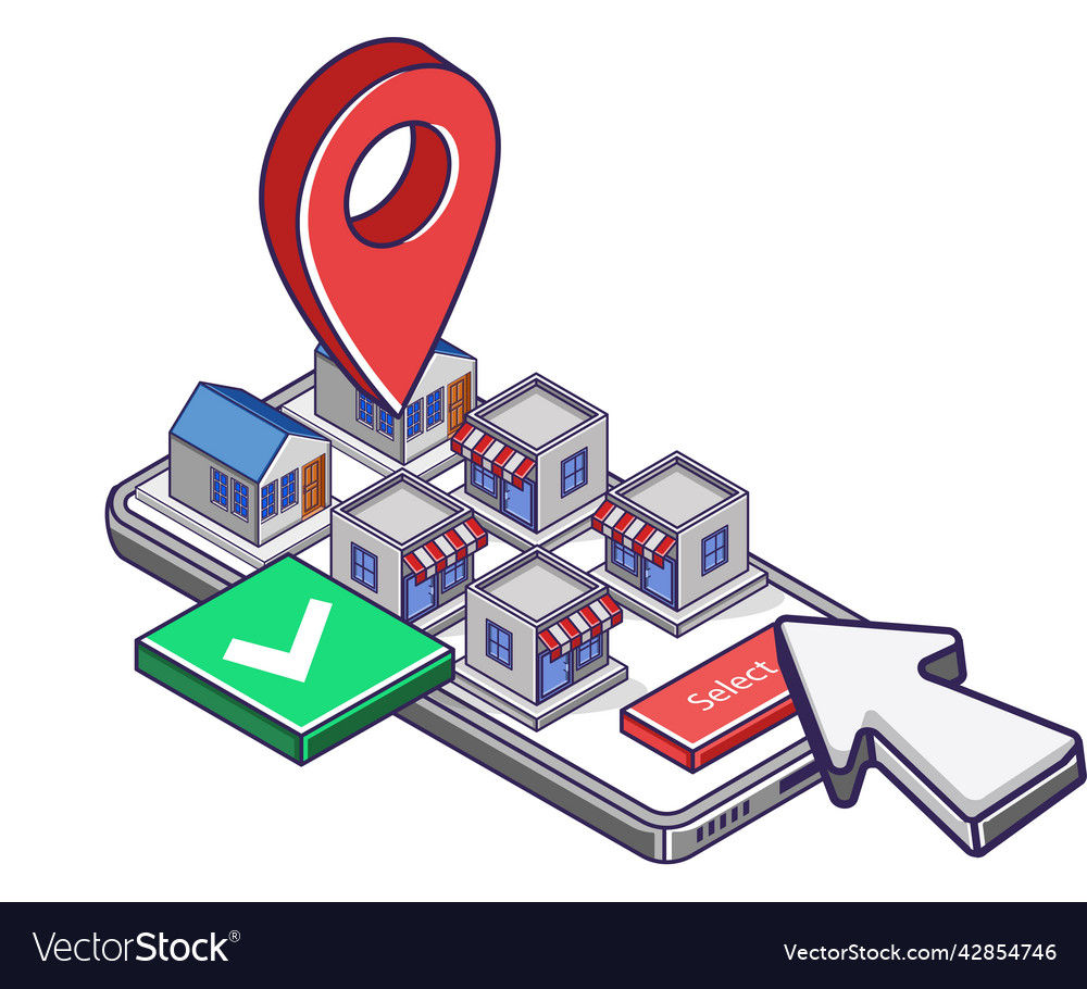 Selecting a store location in the map app vector image Selecting a store location in the map app