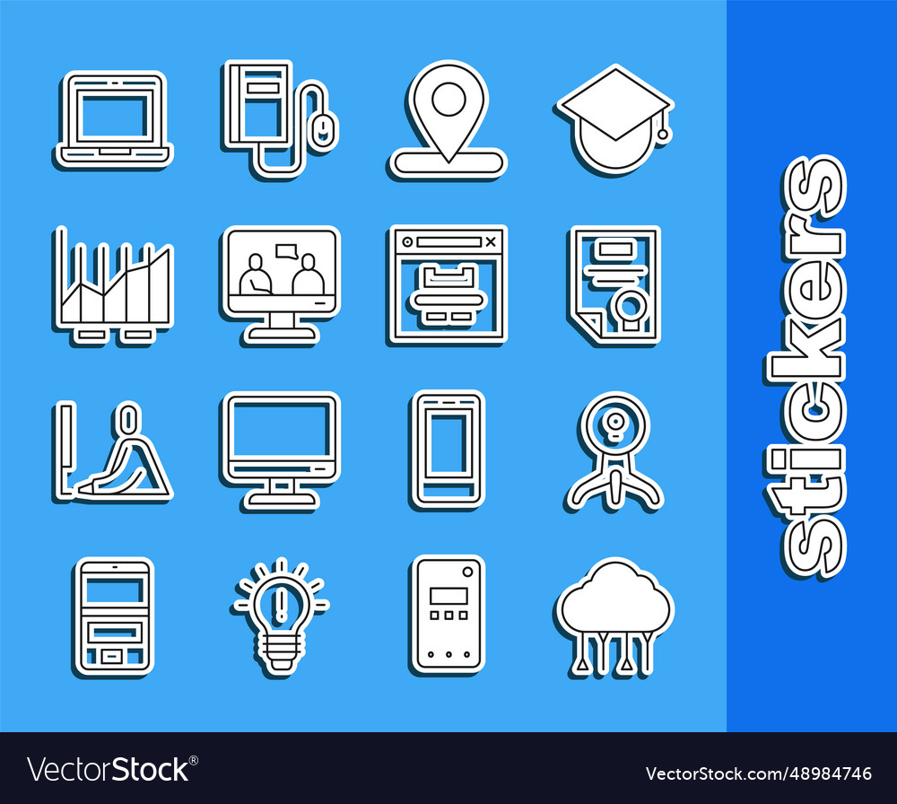 Set line network cloud connection web camera vector image Set line network cloud connection web camera
