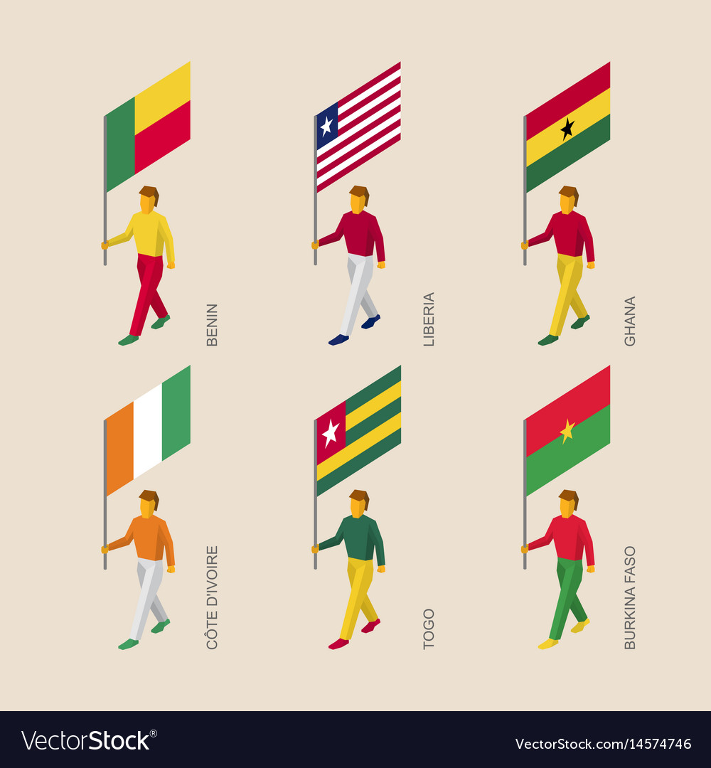 Set of 3d isometric people with flags africa