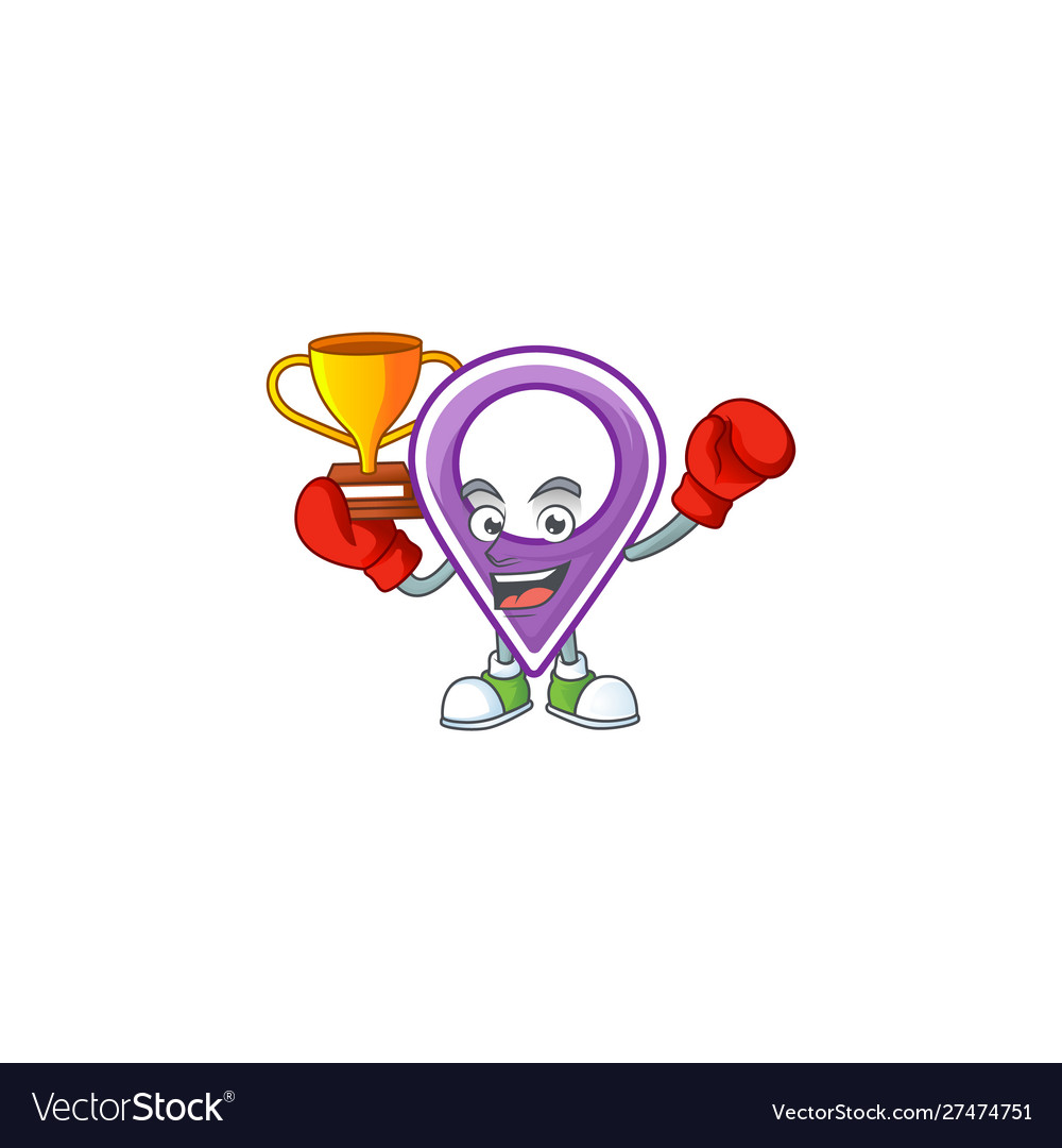 Boxing winner pin location cartoon on white