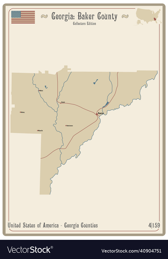 Map of baker county in georgia Royalty Free Vector Image