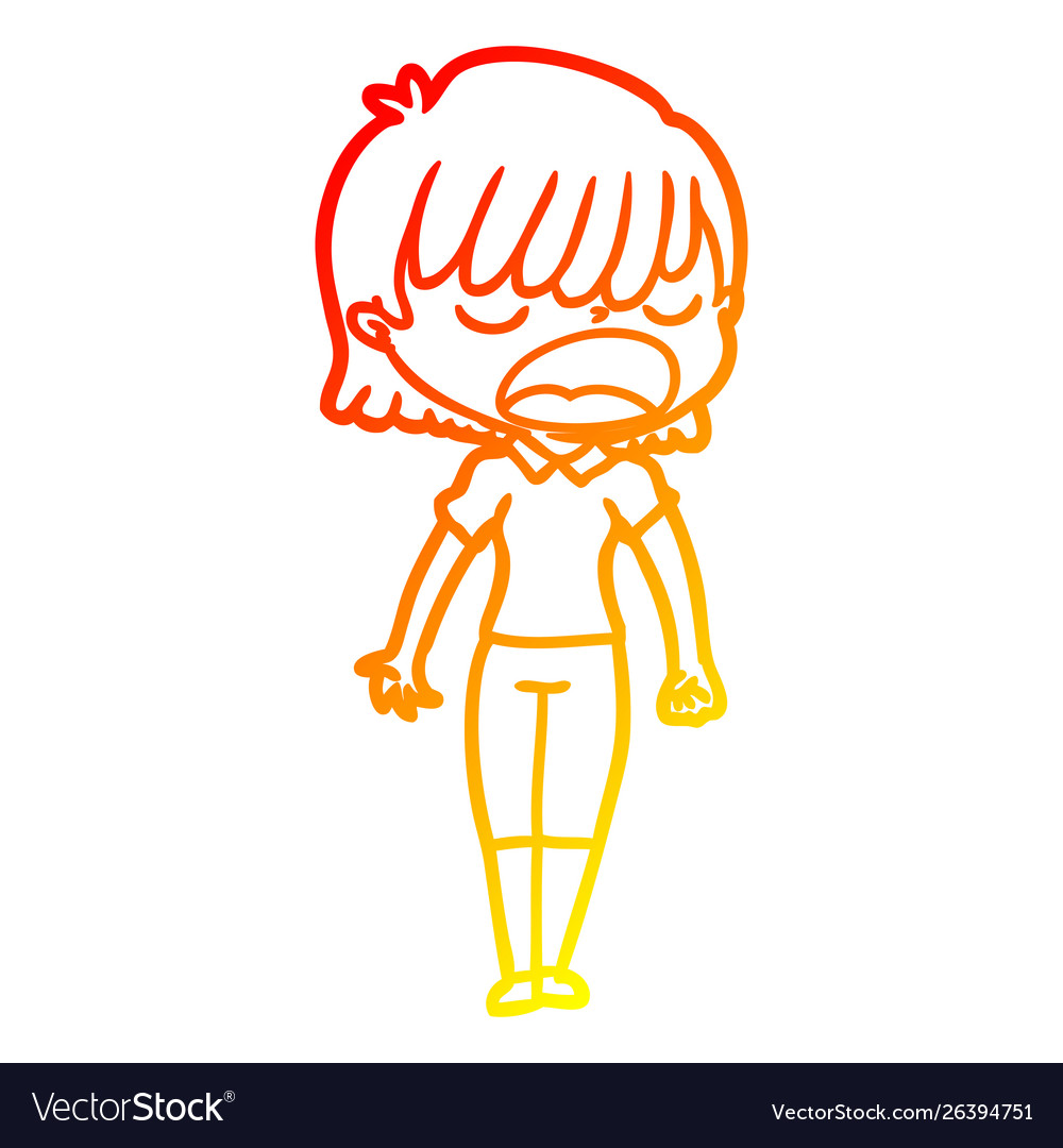 Warm gradient line drawing cartoon woman talking