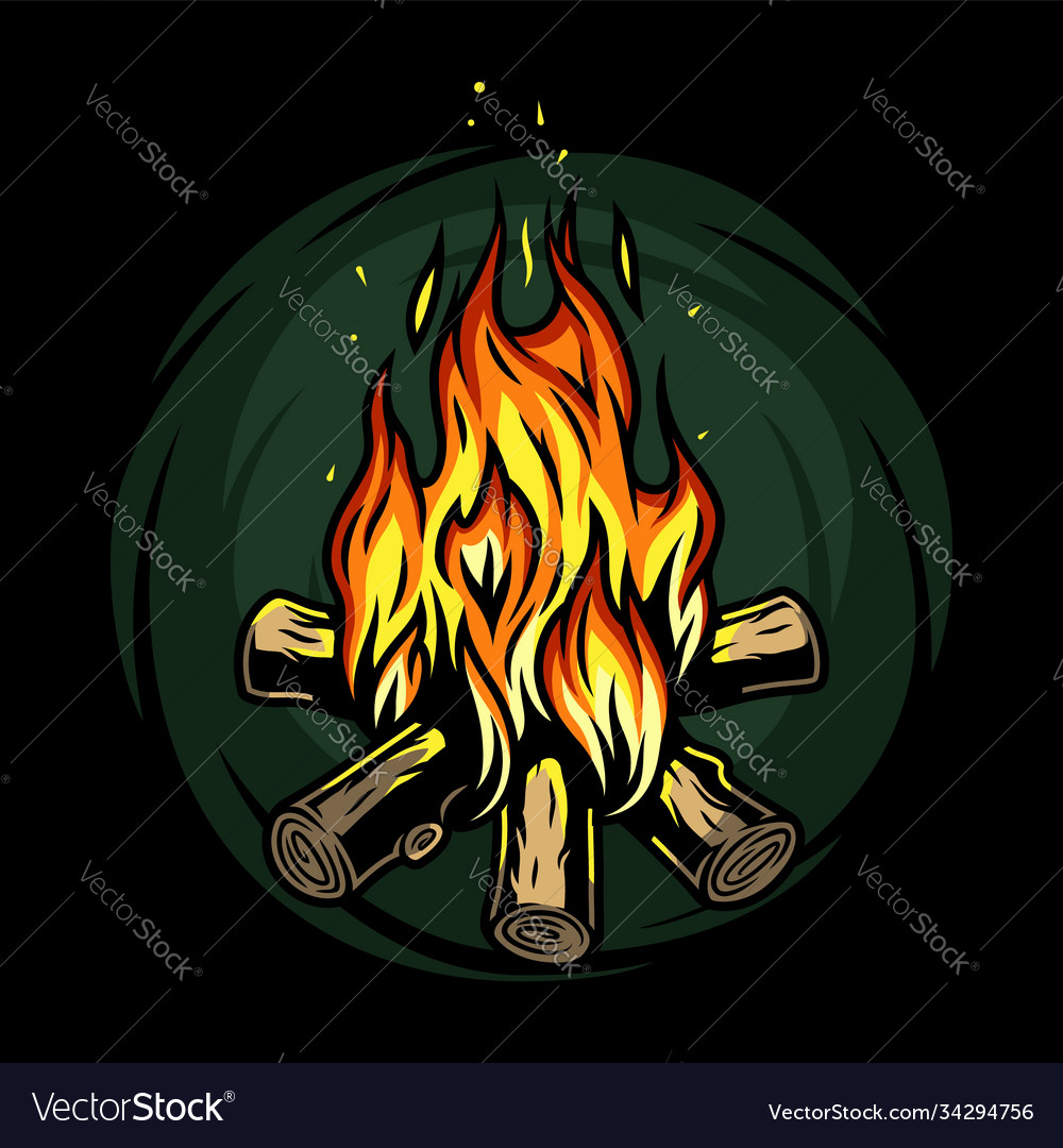 Burning bonfire with a large flame for camping Vector Image