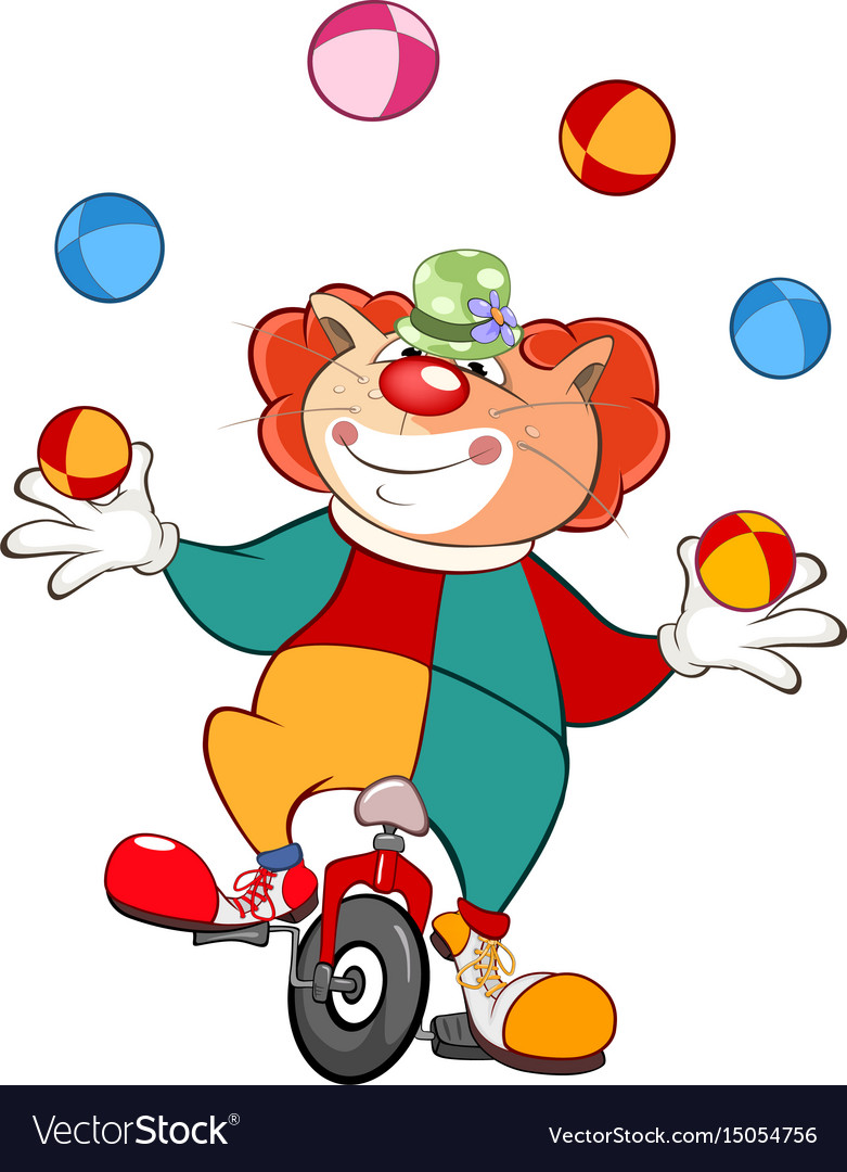 Cute Cat Clown Juggler Cartoon Royalty Free Vector Image