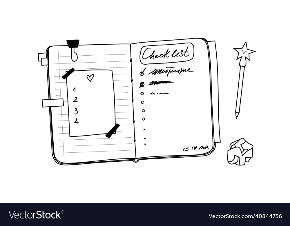 Hand-drawn open notebook with to-do list vector image Hand-drawn open notebook with to-do list