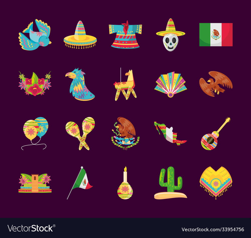 Mexican detailed style icons bundle design Vector Image