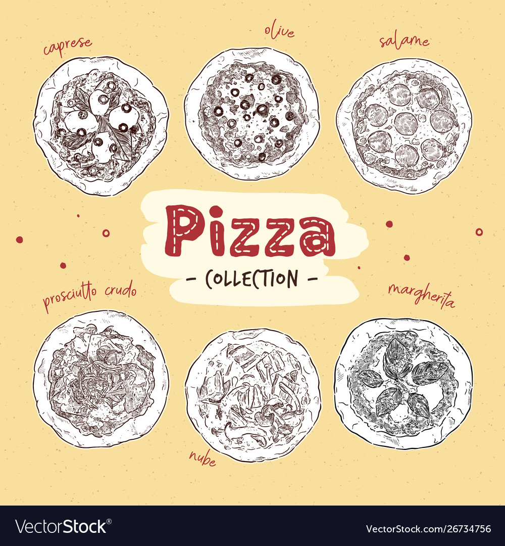 Pizza top view set with different ingredients