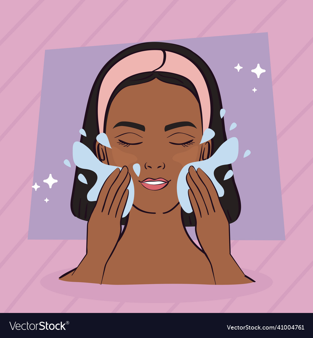 Afro girl rinsing her face Royalty Free Vector Image