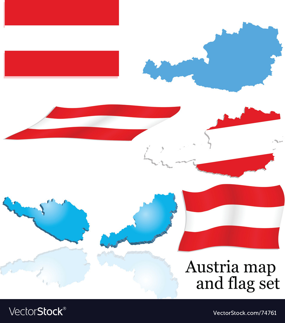 Austria map and flag set Royalty Free Vector Image